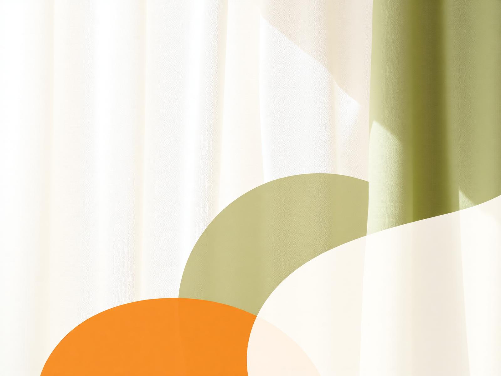 Soft light through linen with calming sage and warm orange shapes